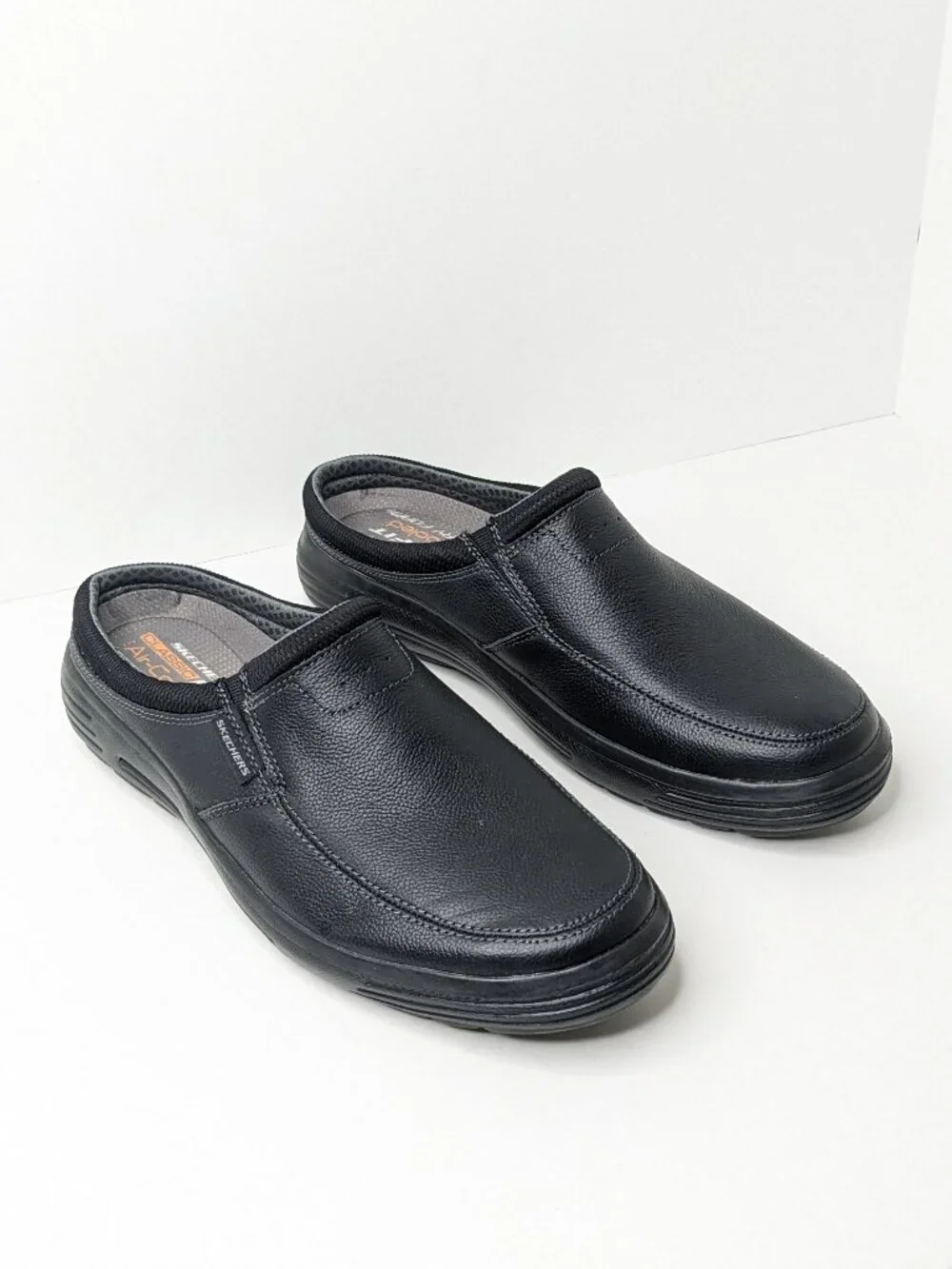 Skechers Porter Vamen Slip-on Mule Loafers Black Leather Mens 11.5